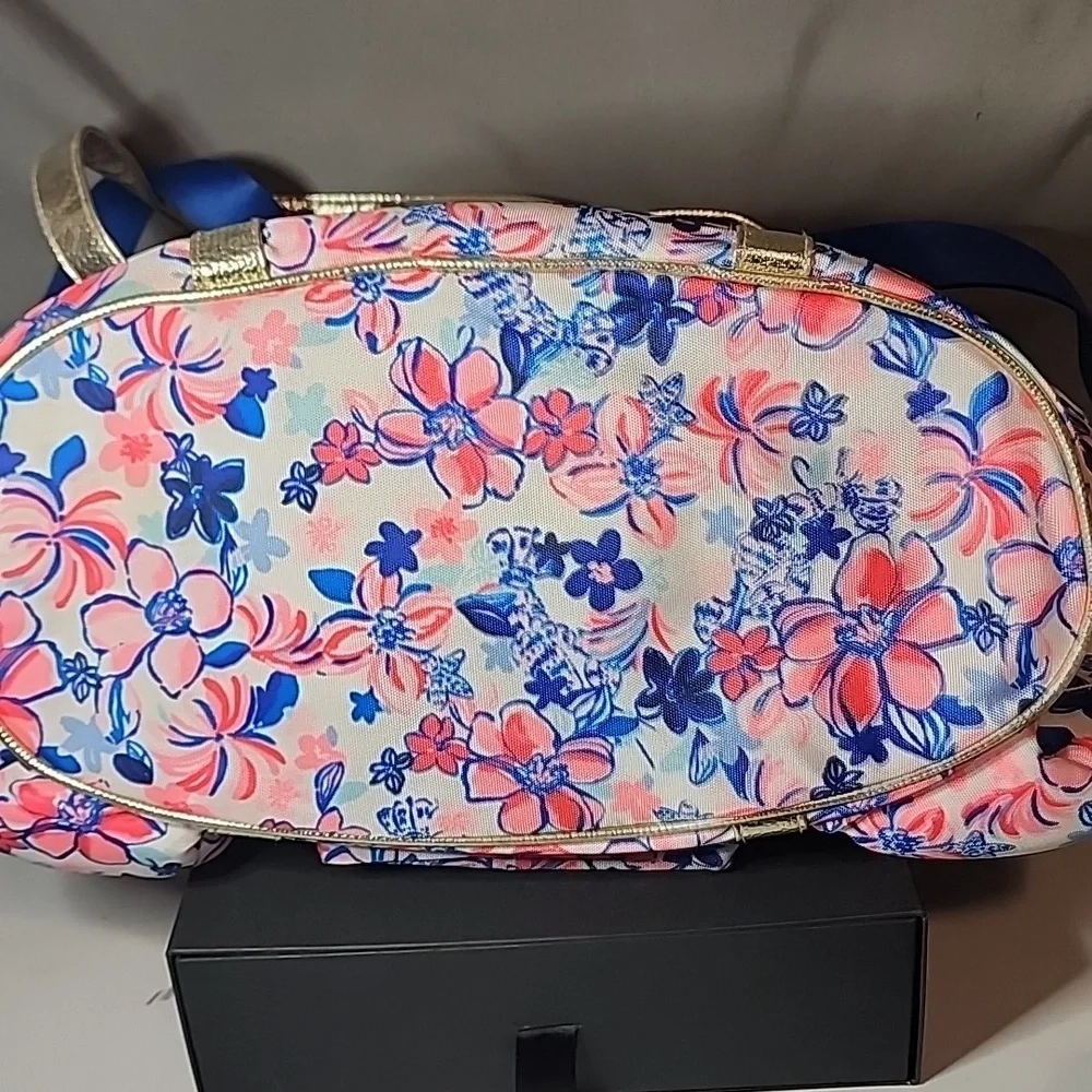 Lilly Pulitzer Pink and Blue Floral Bag with Gold Straps- NWOT